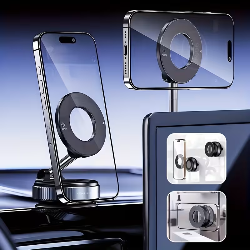 MagGrip Pro 360° Rotating Magnetic Phone Holder mounted with iPhone on car dashboard
