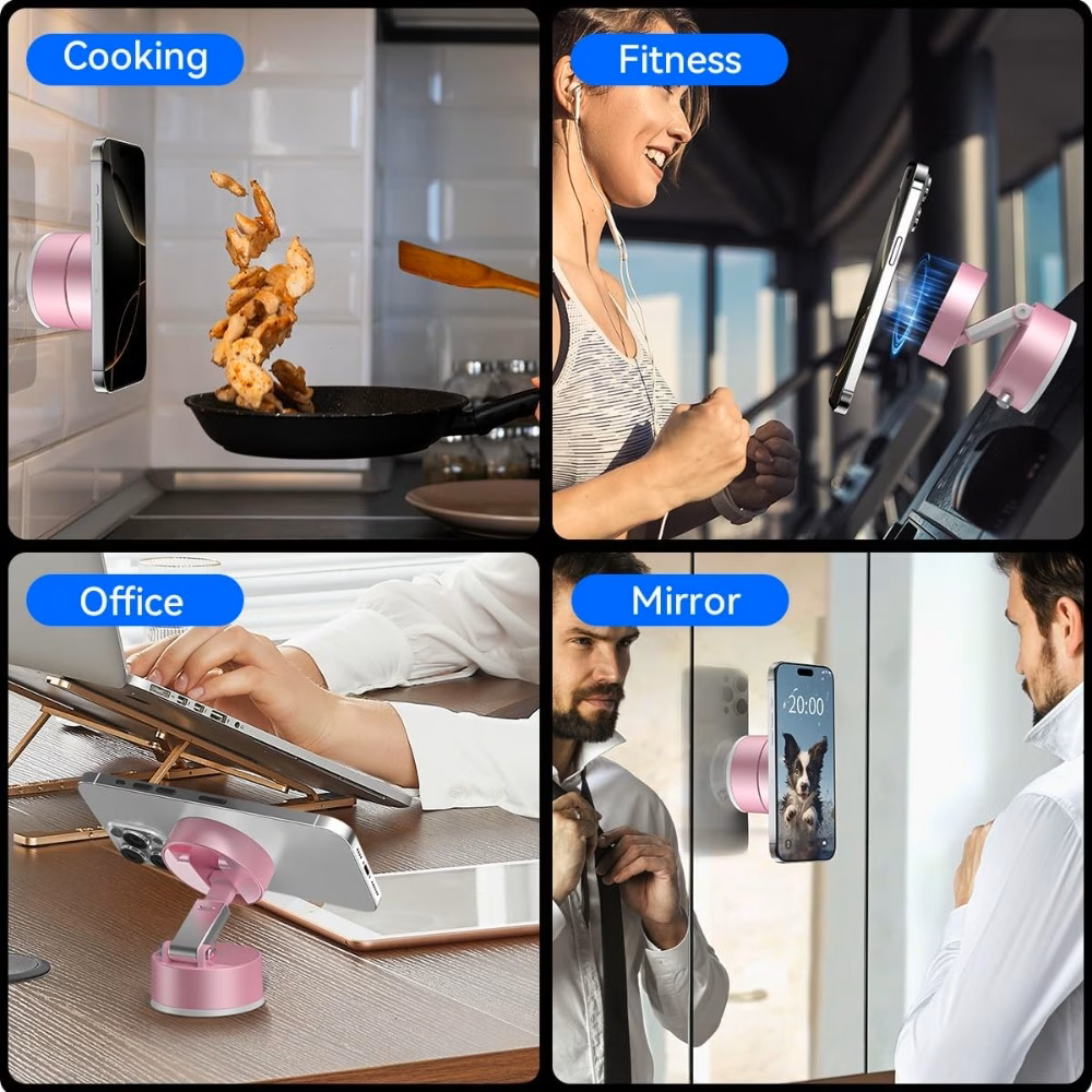 MagGrip Pro in use — cooking, fitness, office and mirror
